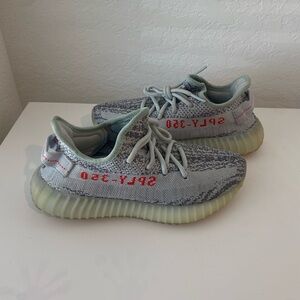 adidas Yeezy Boost 350 V2 - Light Gray, Pale Blue & Red Accent